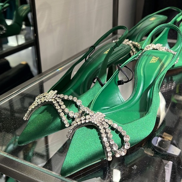 Zara Green Embellished Bow Heeled Slingback - Picture 16 of 17